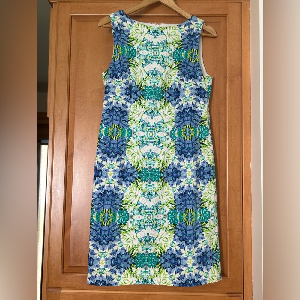 Chetta B Vibrant Blue and Green Patterned Midi Dress